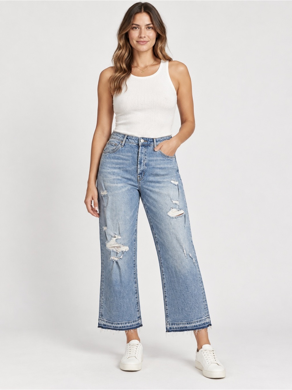 Earnest Sewn Jane Mid Rise Flare Crop Jeans Women’s Size 34 Distressed Hem NWT